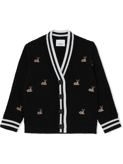 Shop Burberry Deer Motif V-neck Cardigan In Black
