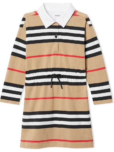 Shop Burberry Long Sleeve Icon Stripe Dress In Neutrals