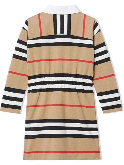 Shop Burberry Long Sleeve Icon Stripe Dress In Neutrals