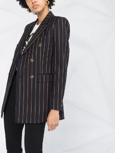 Shop Saint Laurent Striped Double-breasted Blazer In Blue