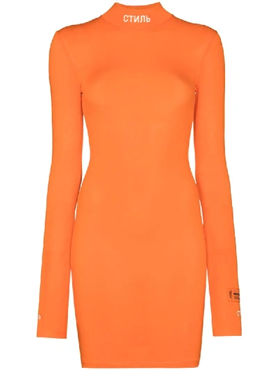Shop Heron Preston High-neck Logo-print Dress In Orange
