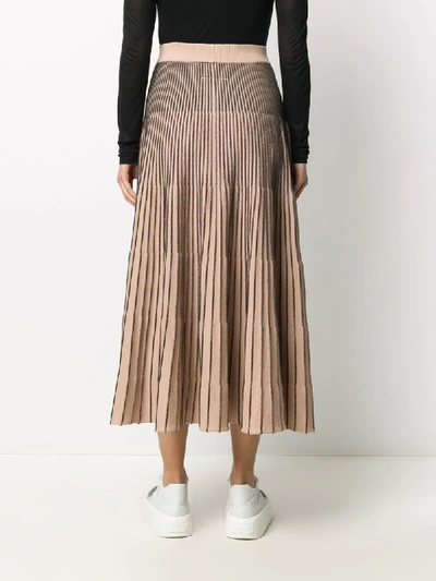 Shop Mm6 Maison Margiela 6 Logo Pleated Midi Skirt In Brown