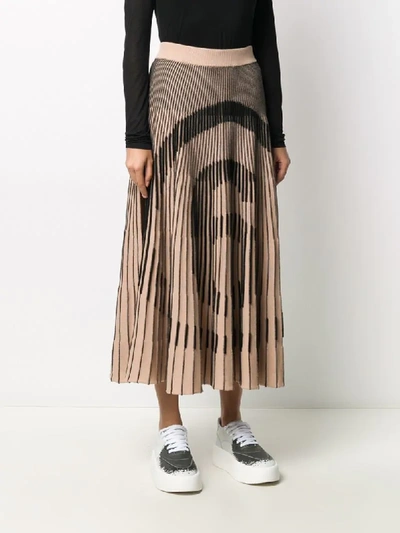 Shop Mm6 Maison Margiela 6 Logo Pleated Midi Skirt In Brown