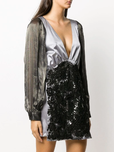 Shop Almaz V-neck Appliqué Lace Silk Dress In Grey