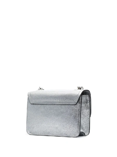 Shop Moschino M Logo-plaque Shoulder Bag In Silver