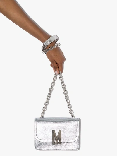 Shop Moschino M Logo-plaque Shoulder Bag In Silver