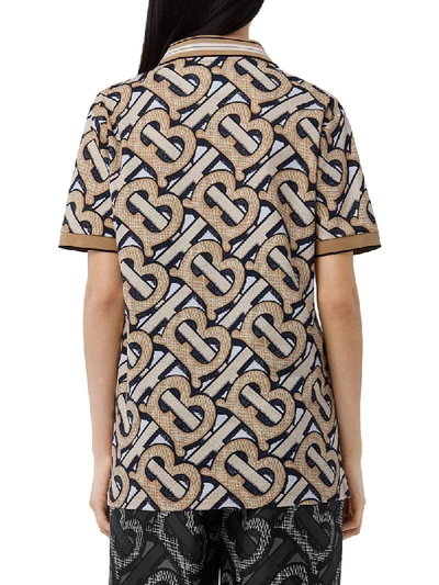 Shop Burberry Tb Monogram-print Piqué Polo Shirt In Neutrals