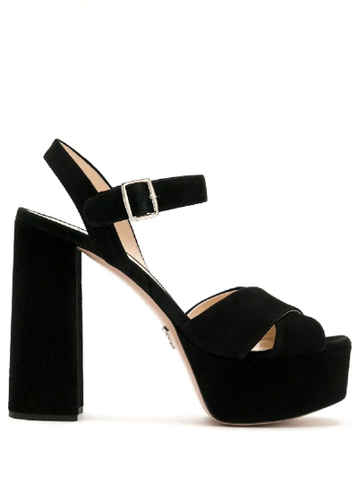 Shop Prada Suede Platform Sandals In 黑色