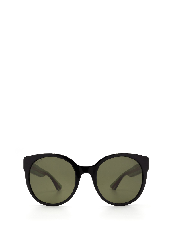 Gucci Gg0035s 002 Black Optyl Round Women's Sunglasses W/red-green Glitter Temples ModeSens