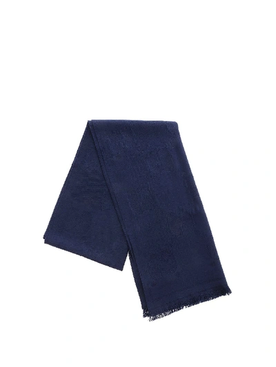 Shop Gucci Gg Pattern Wool Scarf In Midnight Blue