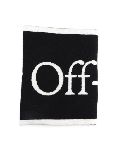 Shop Off-white Logo Felted Wool Scarf In Black White