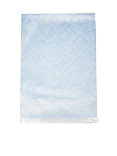 Shop Fendi Ff Logo Silk And Cotton Jacquard Foulard In Azzurro