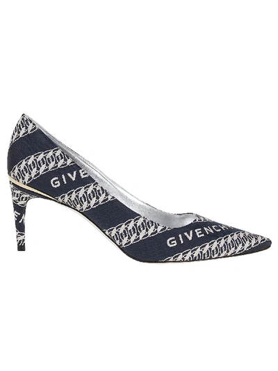 Shop Givenchy M-pump Jacquard Logo Pumps In Navy White