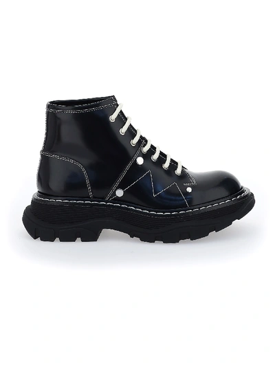 Shop Alexander Mcqueen Lace-up Combat Boots In Blk/ivo/blk/silver