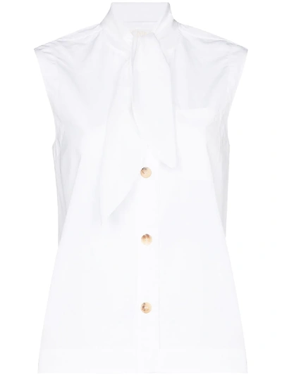 Shop Chloé Scarf-detail Sleeveless Poplin Blouse In White