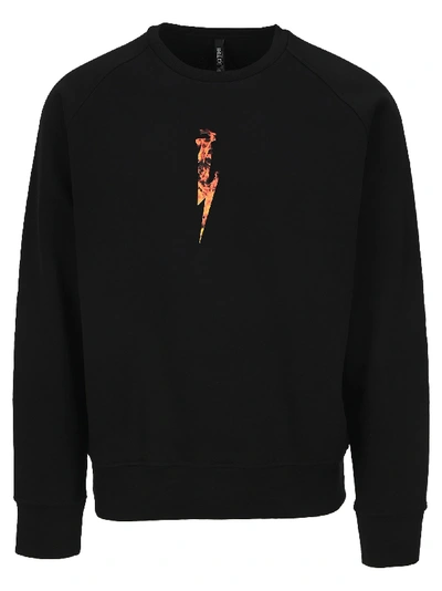 Shop Neil Barrett Fire Thunderbolt Sweatshirt In Black + Red