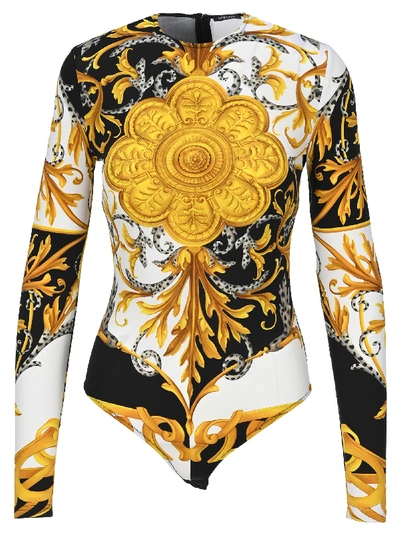 Shop Versace Baroque-print Bodysuit In White Black Gold