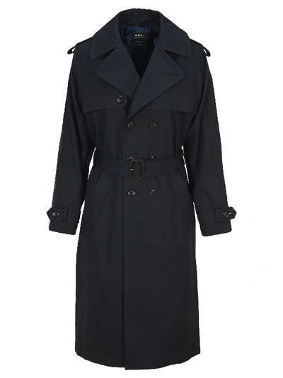 Shop Apc A.p.c. Simone Double-breasted Trench Coat In Dark Navy