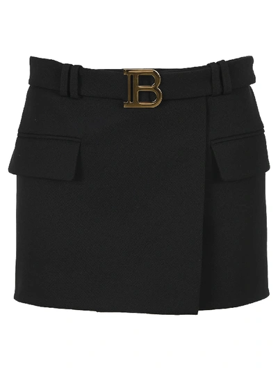Shop Balmain Belted Mini Skirt In Black