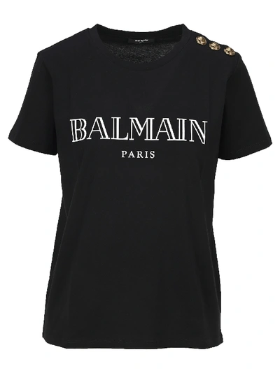 Shop Balmain Logo Printed T-shirt In Black White