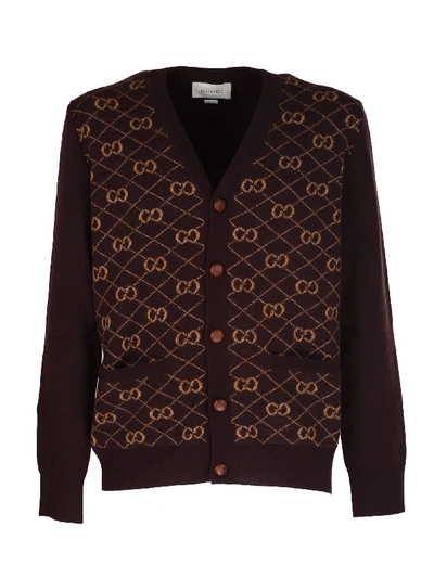 Shop Gucci Knitted Cardigan In Marrone