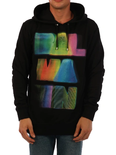 Shop Balmain Multicolor Logo Hoodie In Black