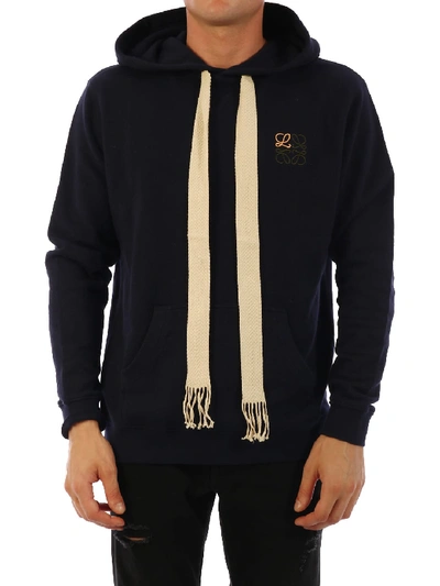 Shop Loewe Anagram Embroidered Hoodie In Blue