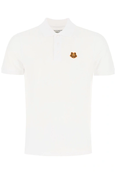 Shop Kenzo Polo Shirt With Tiger Patch In Blanc (white)