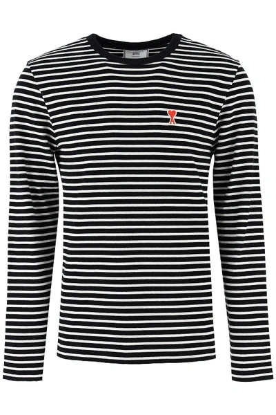 Shop Ami Alexandre Mattiussi Ami De Coeur Striped T-shirt In Off White Black (white)