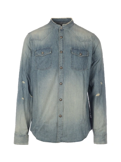 Shop Balmain Flock Denim Shirt-light Vintage In Aa Blue