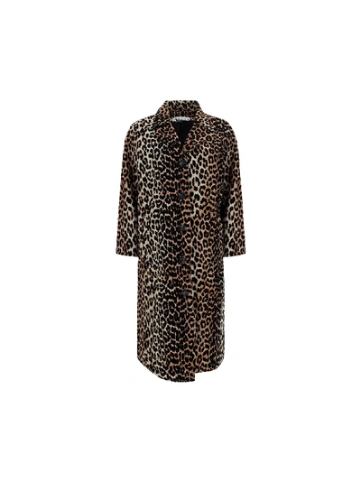 Shop Ganni Coat In Leopard