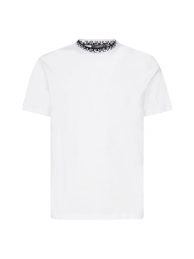 Shop Versace Logo-collar Cotton T-shirt In Bianco Ottico