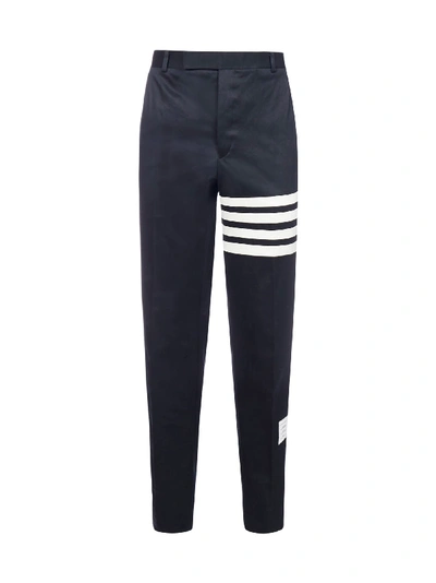 Shop Thom Browne 4-bar Cotton Chino Trousers In Navy