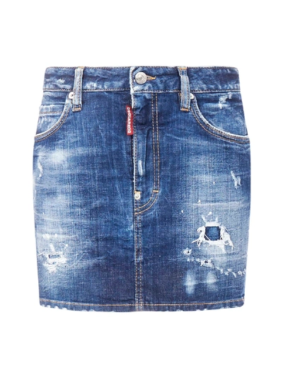 Shop Dsquared2 Stretch Denim Miniskirt In Blue