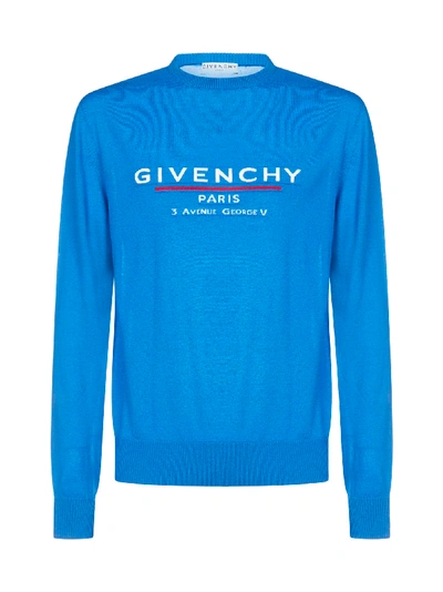 Shop Givenchy Logo Wool Sweater In Ocean Blue