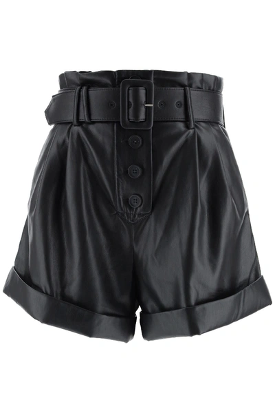 Shop Self-portrait Faux Leather Shorts In Black (black)