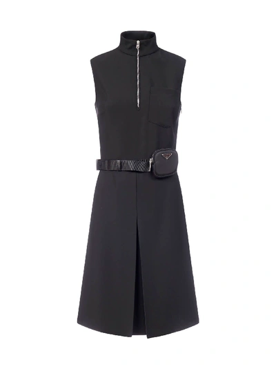 Shop Prada Pouch-belt Re-nylon Mini Dress In Nero