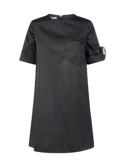 Shop Prada Sleeve Pouch Re-nylon Mini Dress In Nero