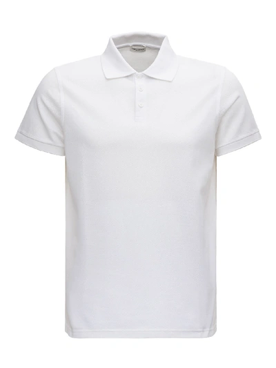 Shop Saint Laurent Monogram Embroidery Polo Shirt In White