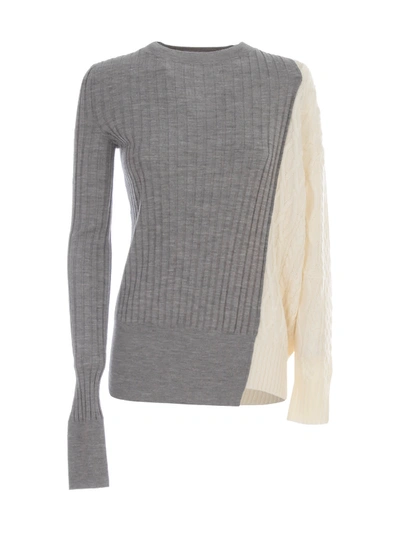 Shop Sacai Knit Pullover In Gray Off White