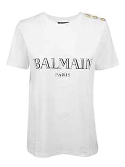 Shop Balmain Ss 3 Btn Vintage Logo T-shirt In Gab Blanc/noir