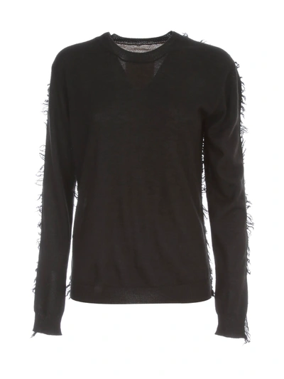 Shop Uma Wang L/s Knit Ribbed Oversized Sweater Crew Neck In Black Brown