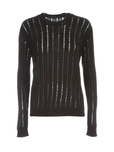 Shop Uma Wang L/s Knit Ribbed Oversized Sweater In Black