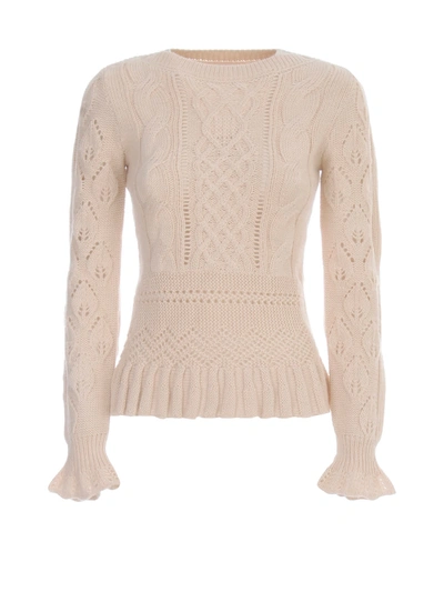 Shop See By Chloé Crafty Lace Knit L/s Crew Neck In O Soft Ivory
