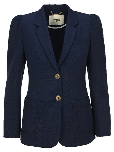 Shop Fendi Wool Gabardine Blazer In Blue Denim