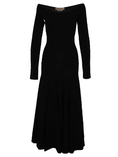 Shop Marni Boat-neck Long Knitted Dress In Black