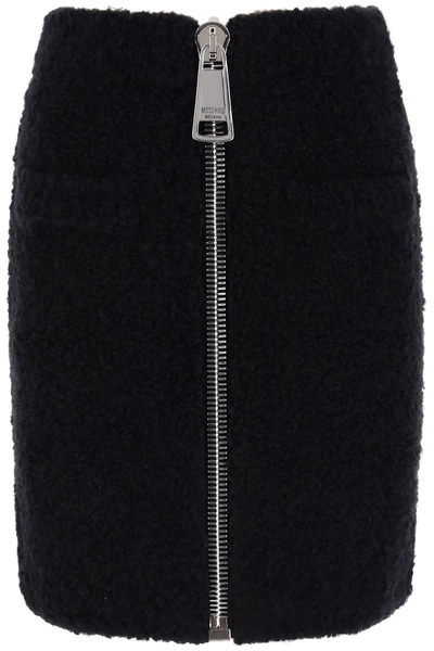 Shop Moschino Boucle Mini Skirt With Maxi Zip In Nero (black)