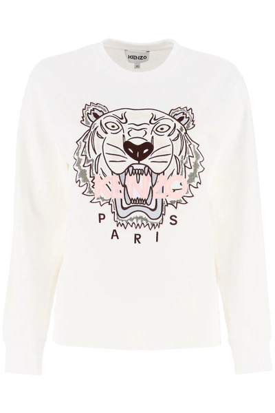 Shop Kenzo Sweatshirt With Tiger Embroidery In Blanc (white)