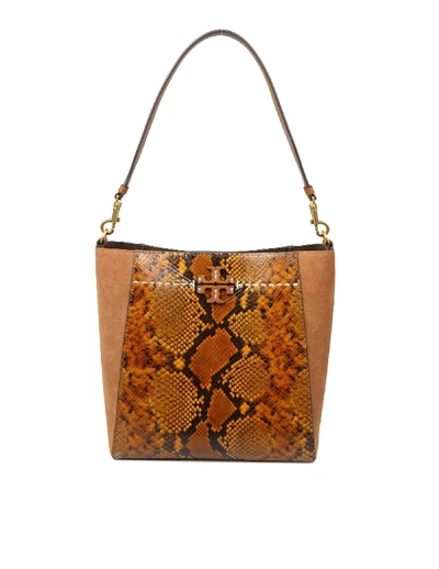 Shop Tory Burch Mcgraw Exotic Hobo Bag In Caramel Color Suede
