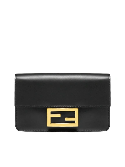 Shop Fendi Flat Baguette Leather Bag In Nero + Ovibr